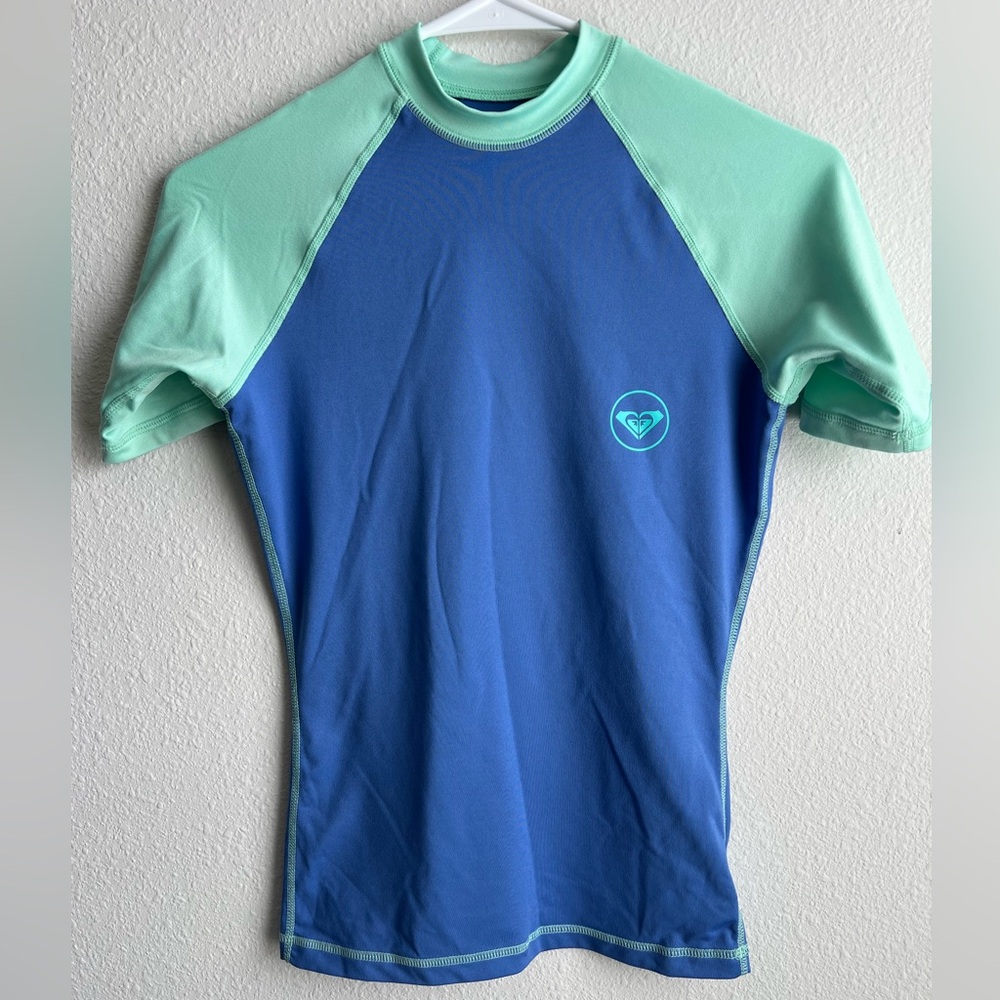 Roxy Girls’s Blue & Mint Short Sleeve Swim Rash Guard